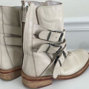 Free People Cream Moto Boots with Buckles